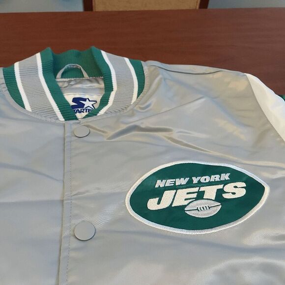 Starter New York Jets Full Snap Varsity Jacket Grey Green LS300171 Men's Size L - Picture 2 of 6